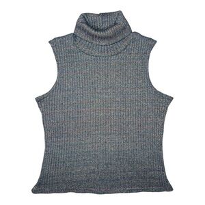 Vintage 90s Dynamite Metallic Ribbed Sleeveless Turtleneck Top Shimmer Knit